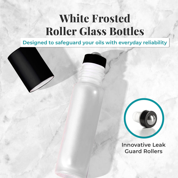 10 ml White Frosted Bottles with Leak Guard™ Rollers (Pack of 5) Glass Roller Bottles Your Oil Tools 