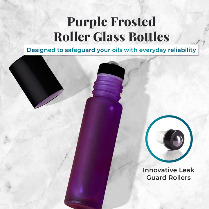 10 ml Purple Frosted Bottles with Leak Guard™ Rollers (Pack of 5) Glass Roller Bottles Your Oil Tools 