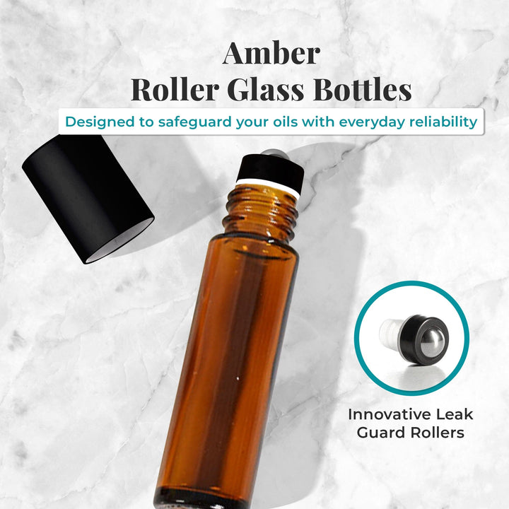 10 ml Amber Glass Bottles with Leak Guard™ Rollers (Pack of 5) Glass Roller Bottles Your Oil Tools 