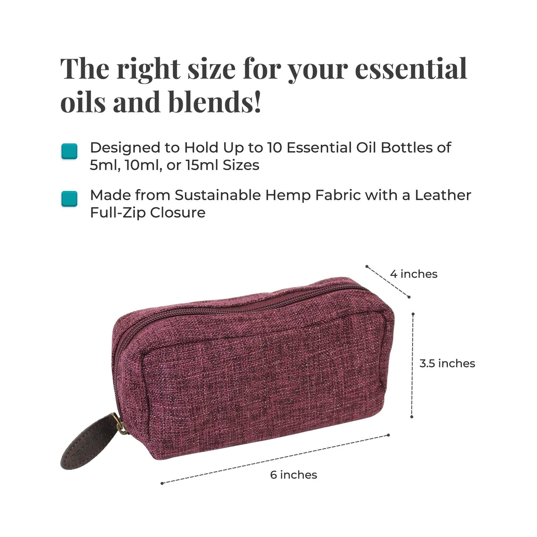 Hemp Bag Essential Oil Travel Case (Burgundy) Cases Your Oil Tools 