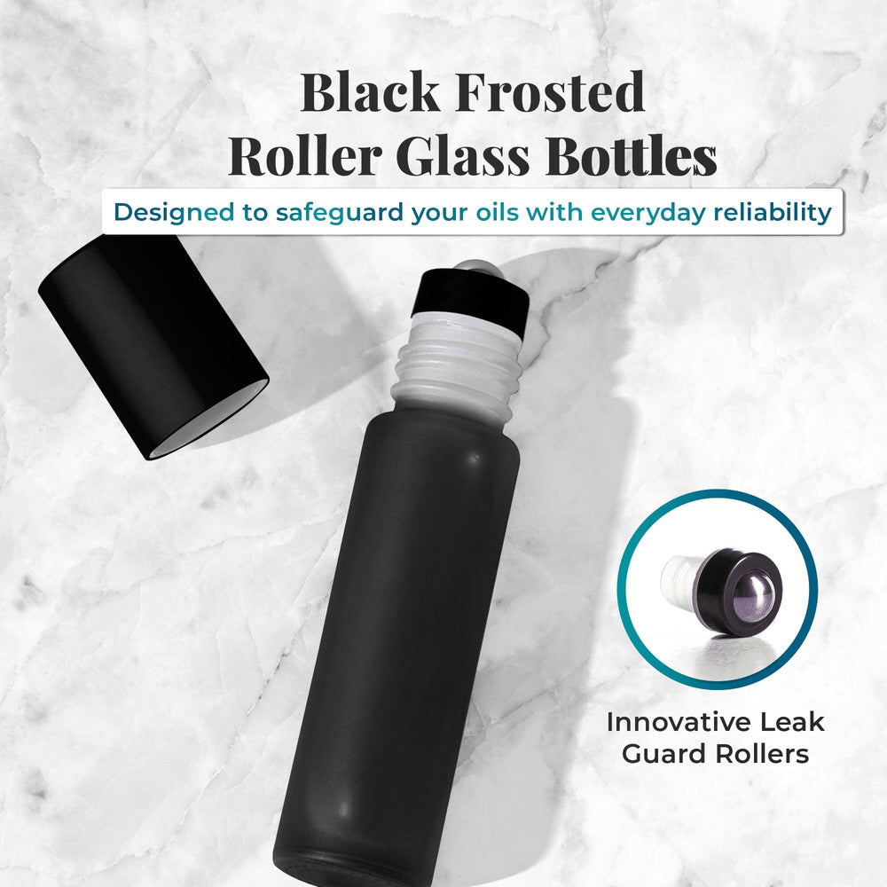 10 ml Black Frosted Bottles with Leak Guard™ Rollers (Pack of 5) Glass Roller Bottles Your Oil Tools 