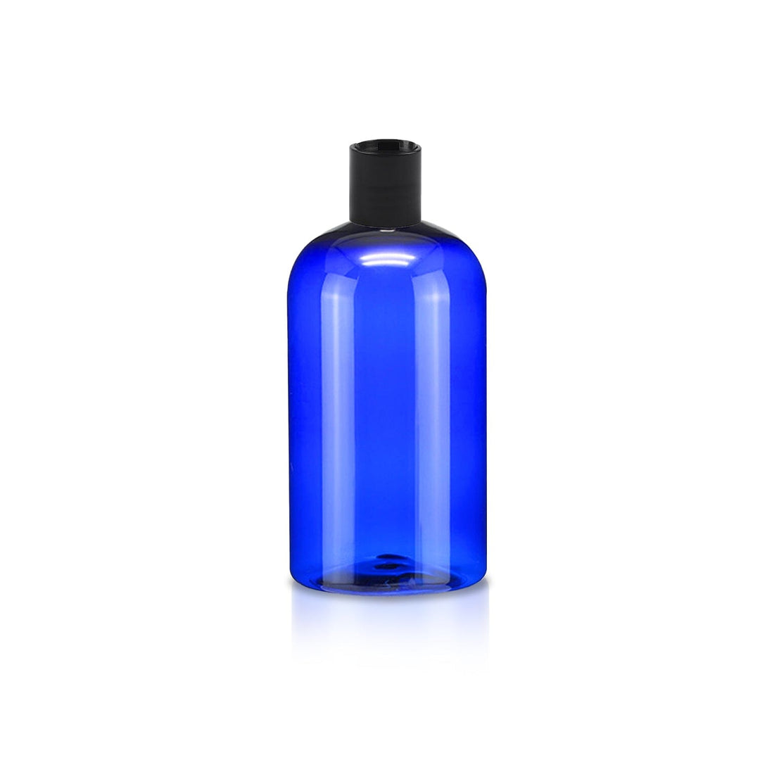 16 oz Blue PET Plastic Boston Round Bottle w/ Black Disc Top Plastic Storage Bottles Your Oil Tools 