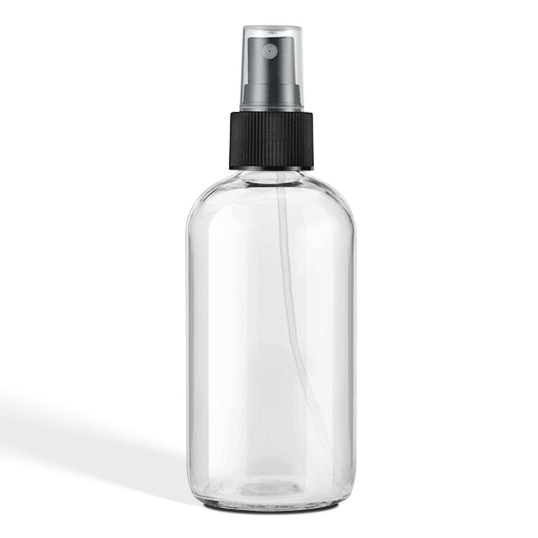 8 oz Clear Glass Bottle w/ Black Fine Mist Top Glass Spray Bottles Your Oil Tools 