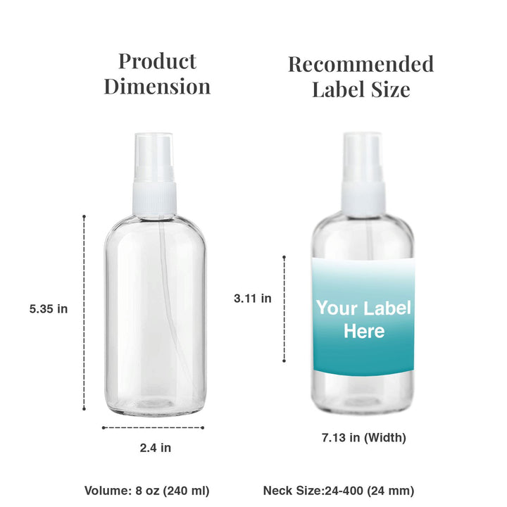 8 oz Clear Glass Bottle w/ White Fine Mist Top Glass Spray Bottles Your Oil Tools 