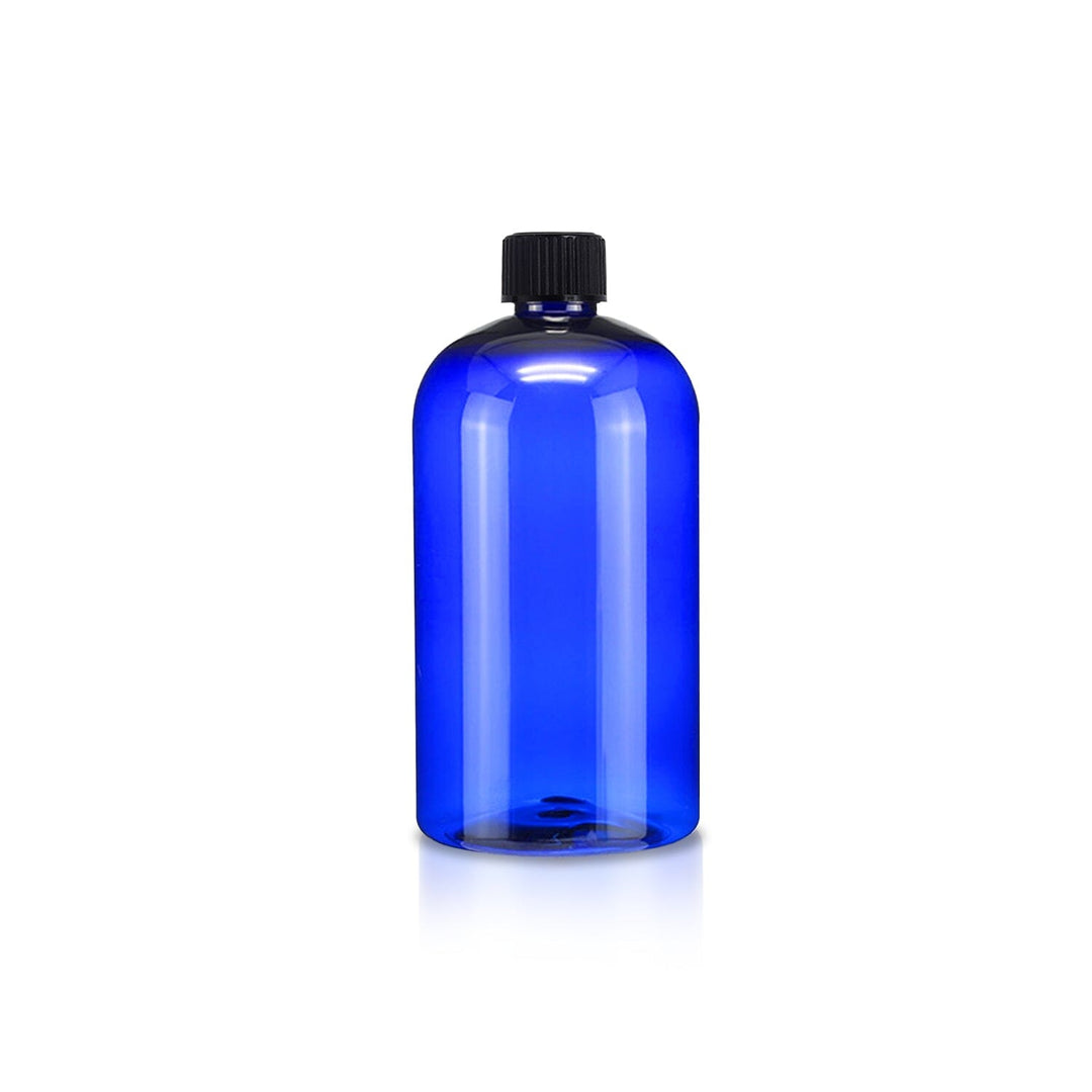 16 oz Blue PET Plastic Boston Round Bottle w/ Black Storage Cap Plastic Storage Bottles Your Oil Tools 