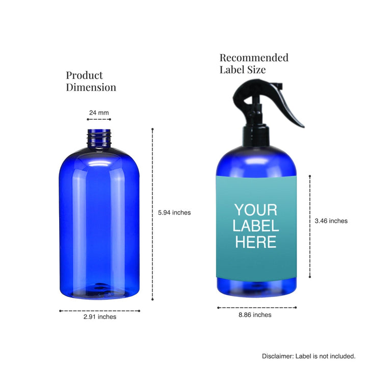 16 oz Blue PET Plastic Boston Round Bottle w/ Trigger Sprayer Plastic Spray Bottles Your Oil Tools 