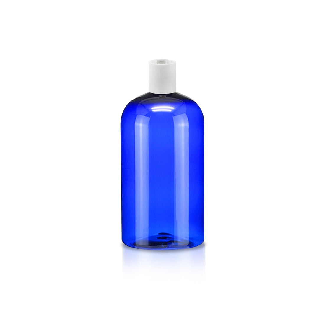 16 oz Blue PET Plastic Boston Round Bottle w/ White Disc Top Caps Plastic Storage Bottles Your Oil Tools 