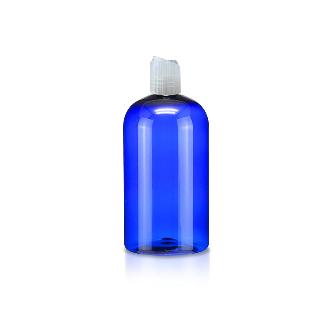 16 oz Blue PET Plastic Boston Round Bottle w/ Natural Polypropylene Ribbed Disc Top Caps Plastic Storage Bottles Your Oil Tools 