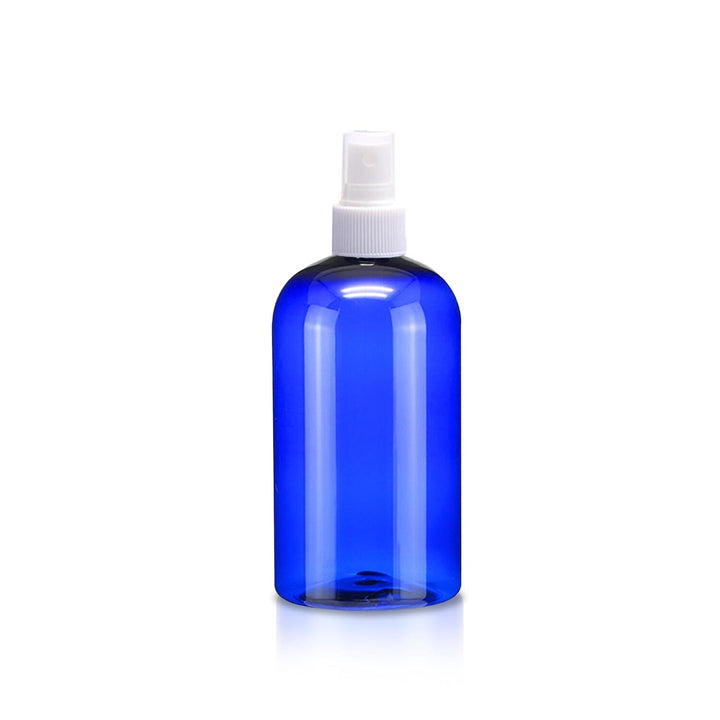 16 oz Blue PET Plastic Boston Round Bottle w/ White Fine Mist Top Plastic Spray Bottles Your Oil Tools 