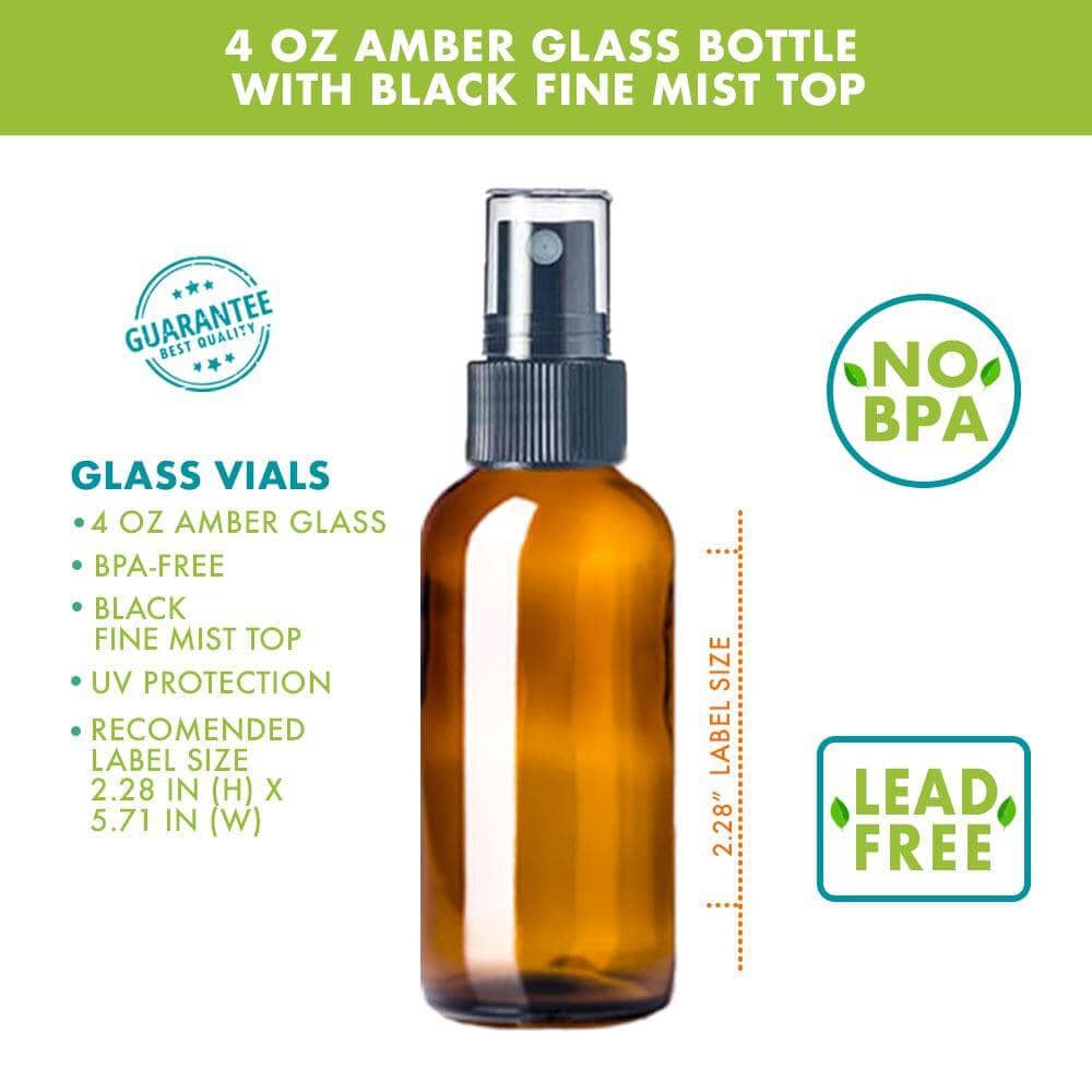 Glass Spray Bottle 4 oz Amber Glass Spray Bottle with Fine Mist Top Your Oil Tools