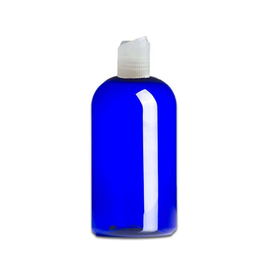 16 oz Blue PET Plastic Boston Round Bottle w/ Natural Polypropylene Ribbed Disc Top Caps Plastic Storage Bottles Your Oil Tools 