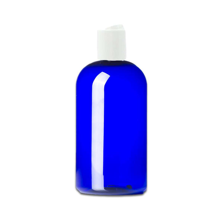 16 oz Blue PET Plastic Boston Round Bottle w/ White Disc Top Caps Plastic Storage Bottles Your Oil Tools 