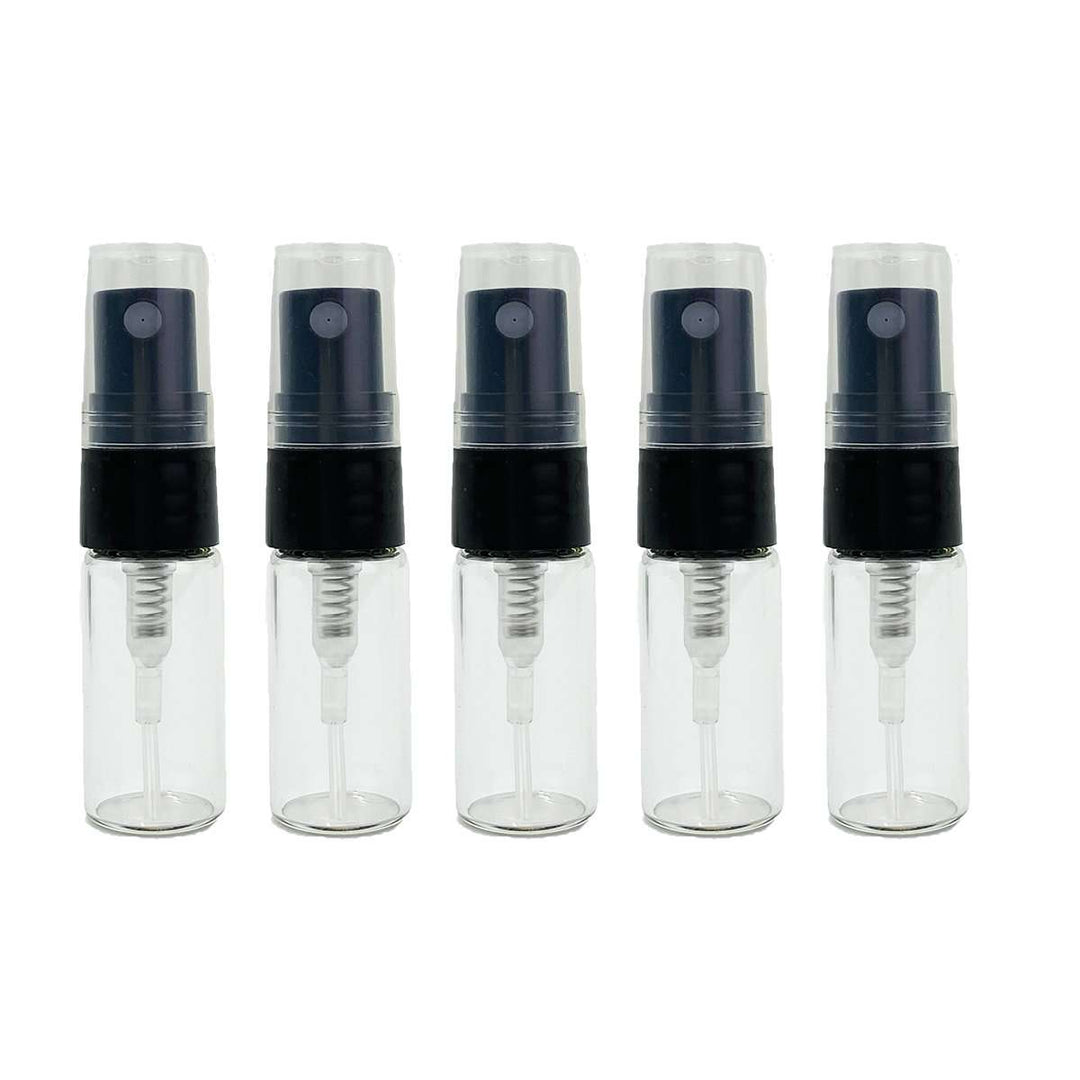 3 ml Clear Glass Vials w/ Black Fine Mist Tops (Pack of 5) Sample Bottles Your Oil Tools 