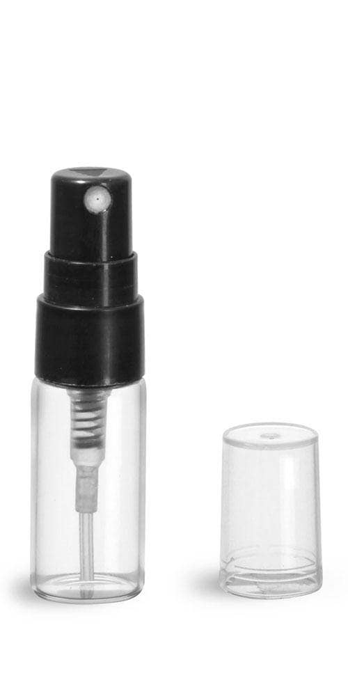 3 ml Clear Glass Vials w/ Black Fine Mist Tops (Pack of 5) Sample Bottles Your Oil Tools 